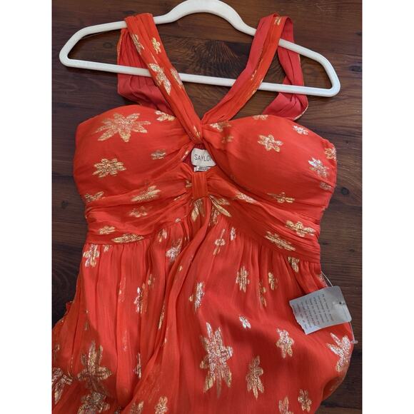 Saylor Fantasia Metallic Floral Minidress In Orange Blossom M $275 NWT - Picture 13 of 13